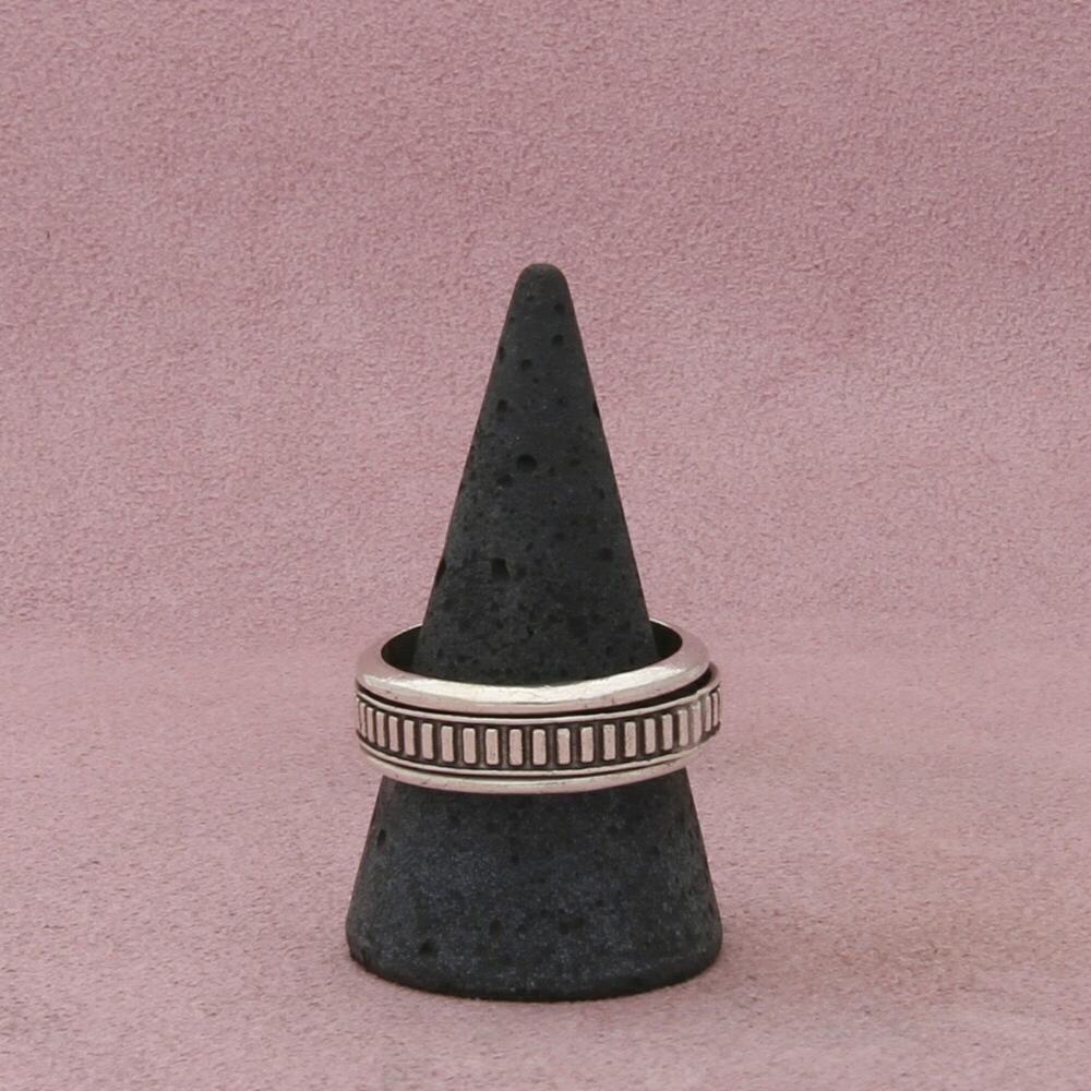 sterling silver mens vintage striped spinner band ring size 11.25